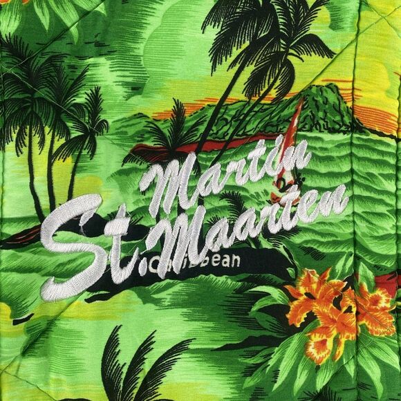 2pc Martin St. Maarten Caribbean Green Tropical Print‎ Beach Bag & Travel Pouch - Picture 2 of 12